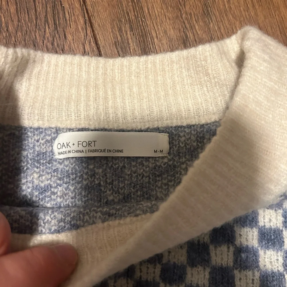 Oak + Fort Checkered Sweater with Front Cut-Out